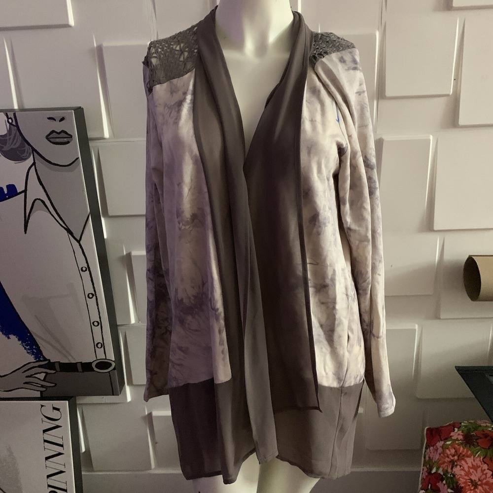 Lori Goldstein LOGO Knit Tie Dye Long Sleeve Wrap Overshirt Woman's Sz L NWT NEW